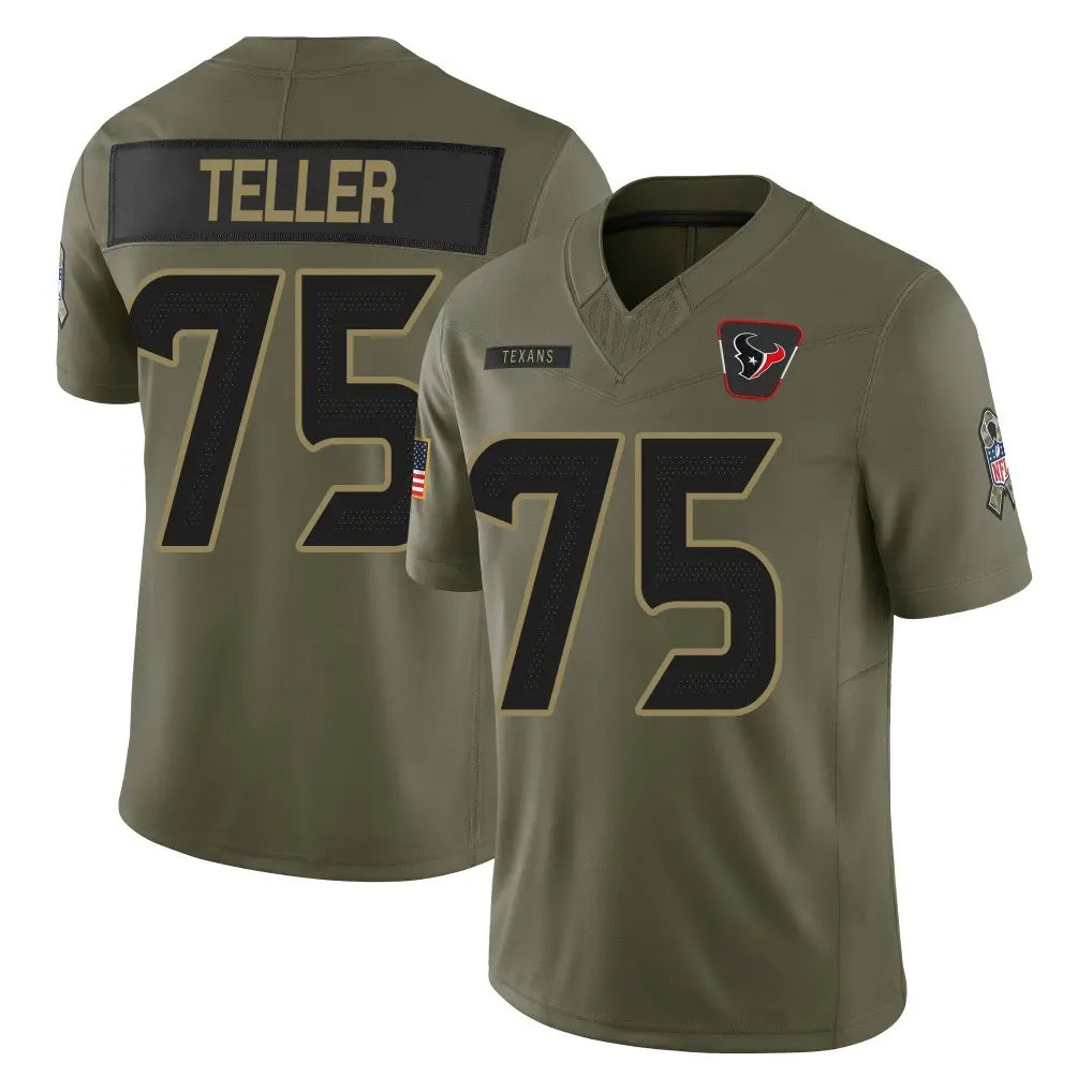 H.Texans #75 Wyatt Teller Player Olive 2025 Salute To Service Limited Game Mdoa Stitched Jerseys