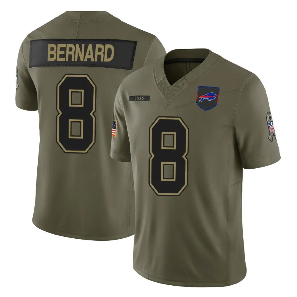 B.Bills #8 Terrel Bernard Player Olive 2025 Salute To Service Limited Game Mdoa Stitched Jerseys