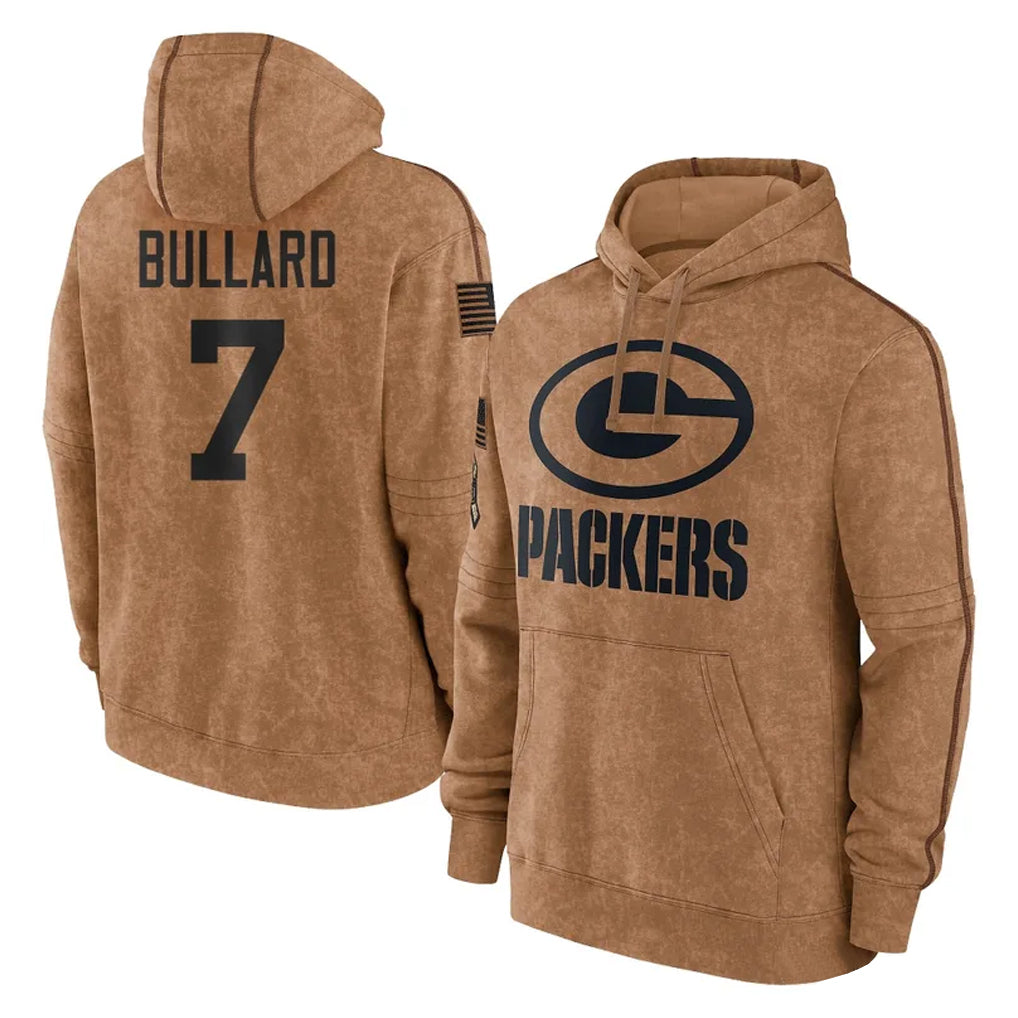 GB.Packers #7 Javon Bullard Player Brown Salute to Service Hoodies Limited Game Mdoa Stitched Jerseys