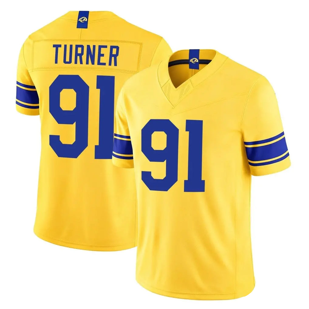 LA.Rams #91 Kobie Turner Player Gold Limited Classic Sol Vapor F.U.S.E.Home Game Mdoa Stitched Jerseys