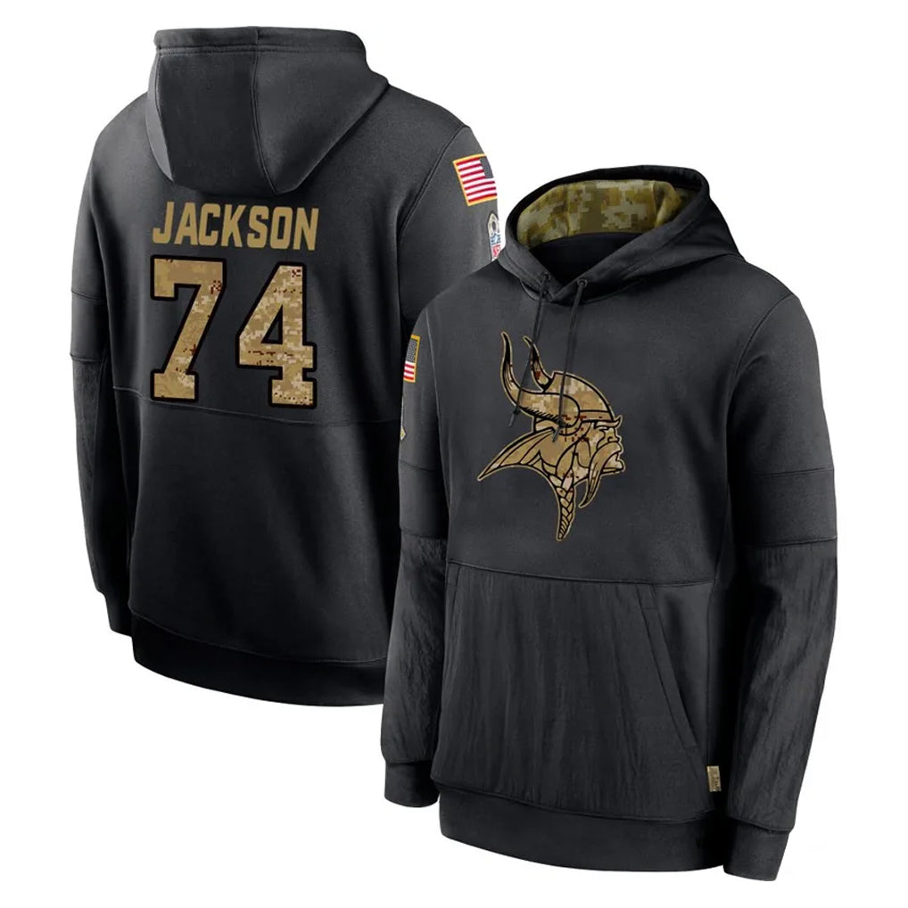 MN.Vikings #74 Donovan Jackson Player Black Salute to Service Hoodies Limited Game Mdoa Stitched Jerseys
