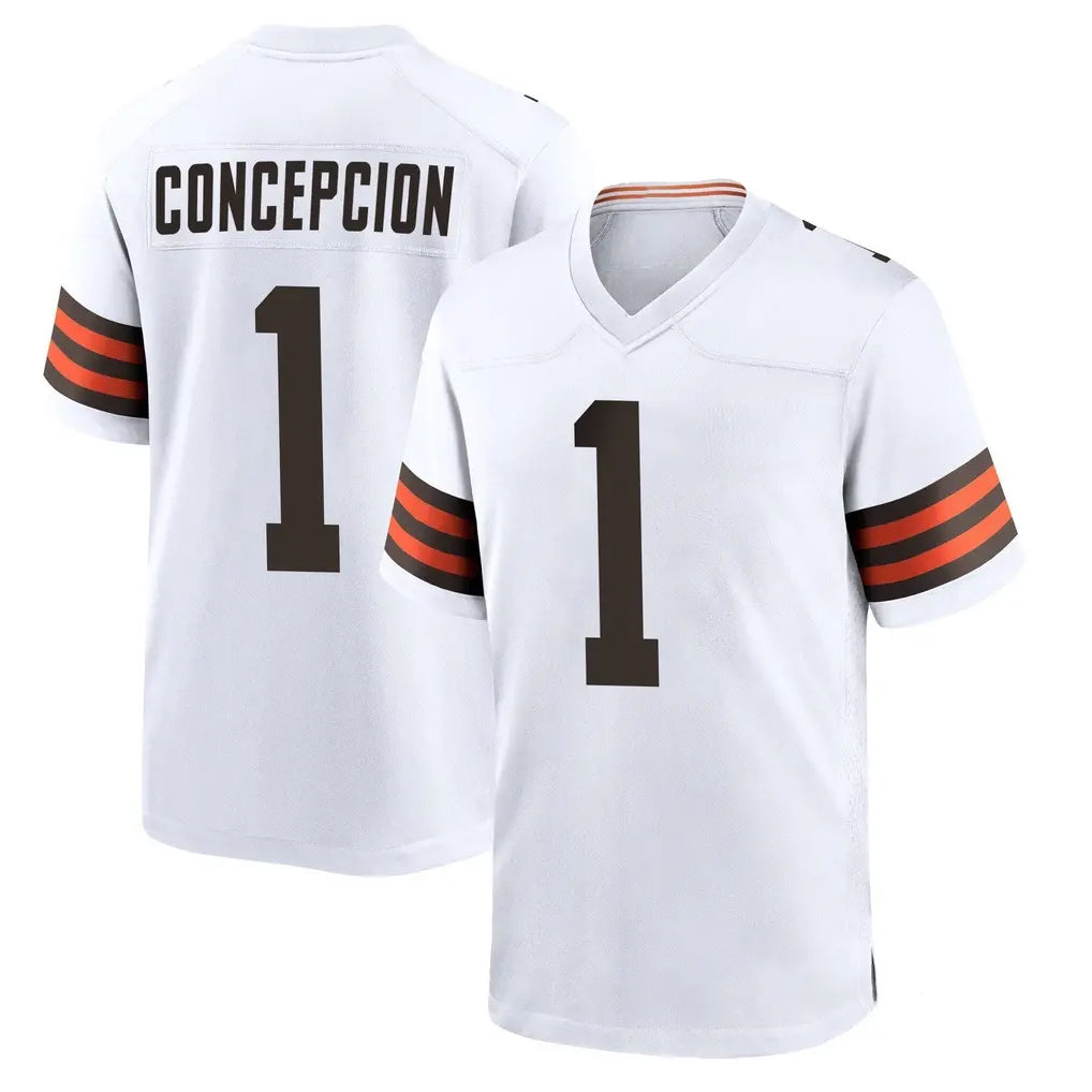 C.Browns #1 KC Concepcion Player White Home Game Mdoa Stitched Jerseys