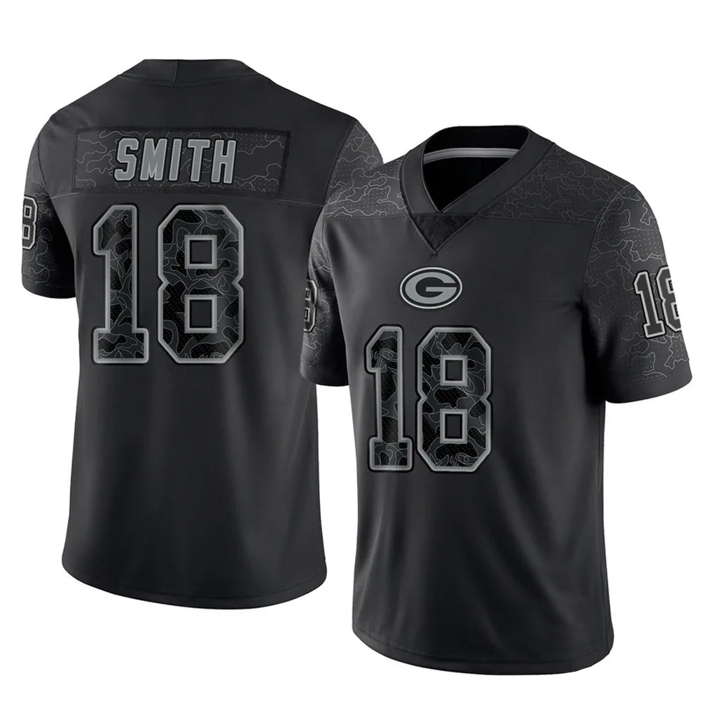 GB.Packers #18 Jonnu Smith Player Black Reflective Limited Home Game Mdoa Stitched Jerseys