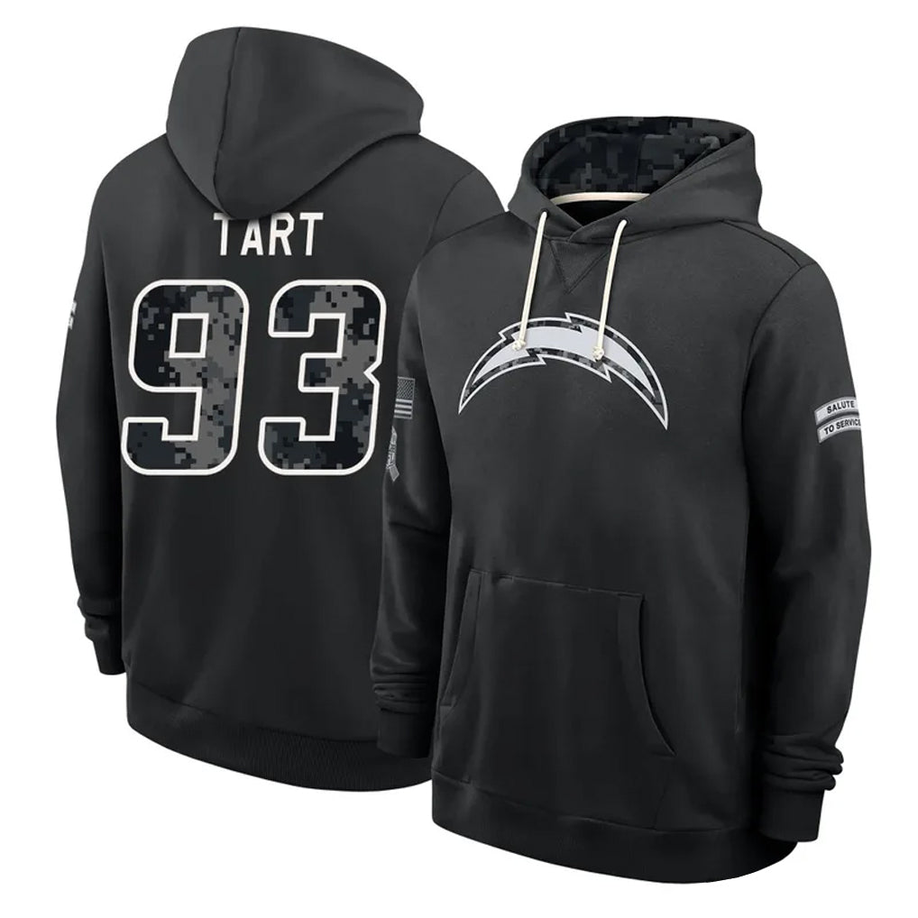 LA.Chargers #93 Teair Tart Player 2026 Black Logo Pullover Hoodies Limited Game Stitched Jerseys