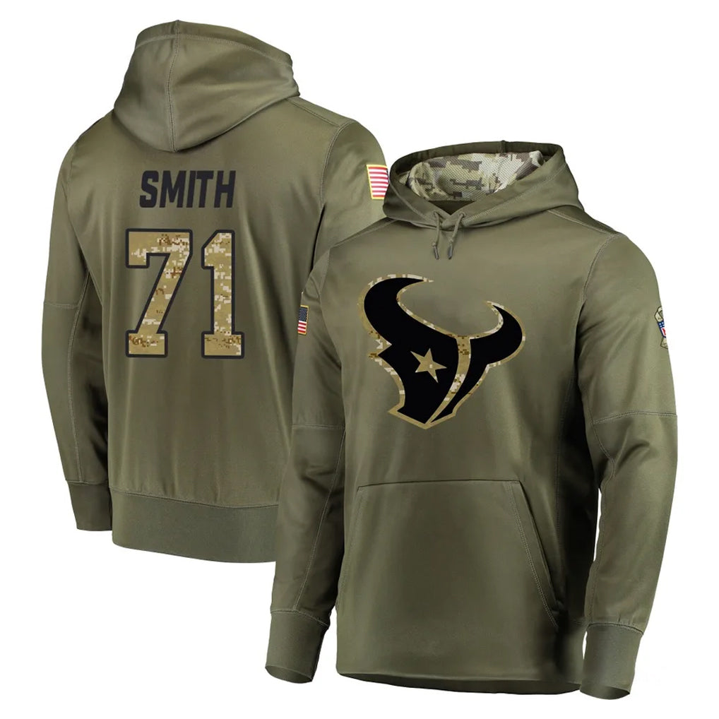 H.Texans #71 Braden Smith Player Olive Salute to Service Pullover Hoodies Home Game Mdoa Stitched Jerseys