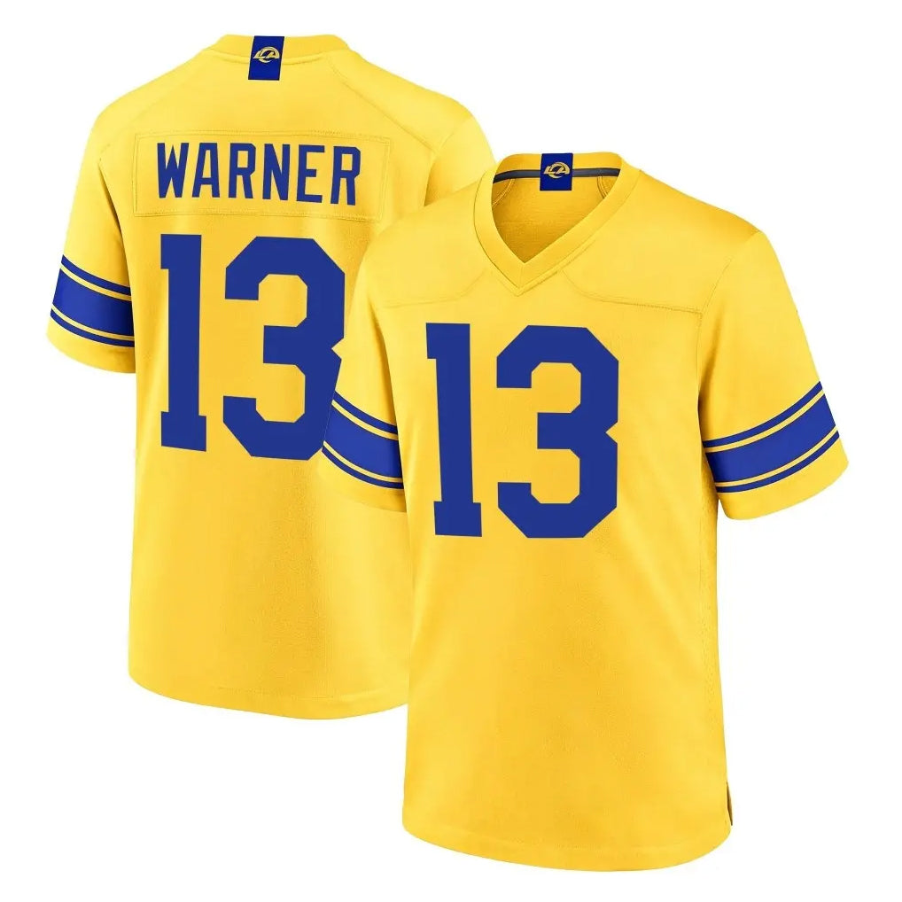 LA.Rams #13 Kurt Warner Player Gold Classic Sol Home Game Mdoa Stitched Jerseys