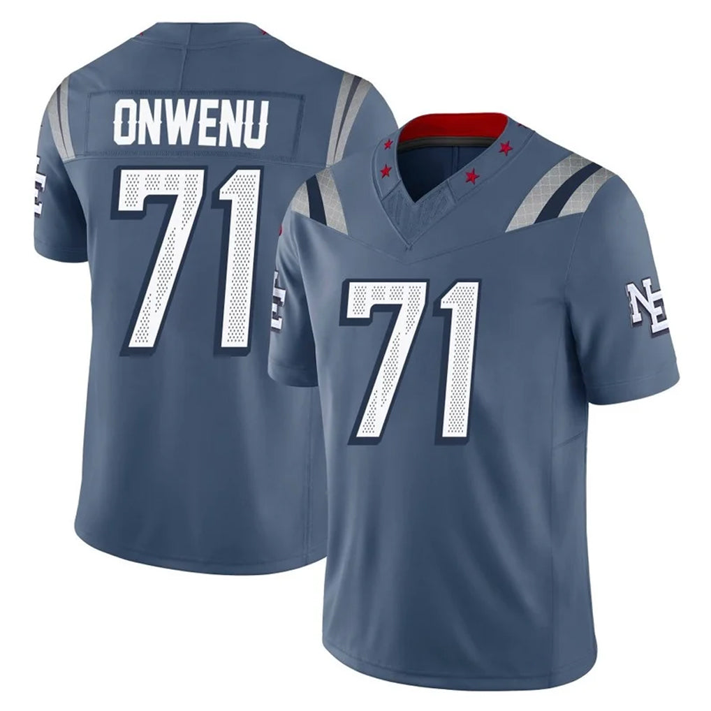 NE.Patriots #71 Mike Onwenu Player Blue Limited Rivalries Collection Home Game Mdoa Stitched Jerseys