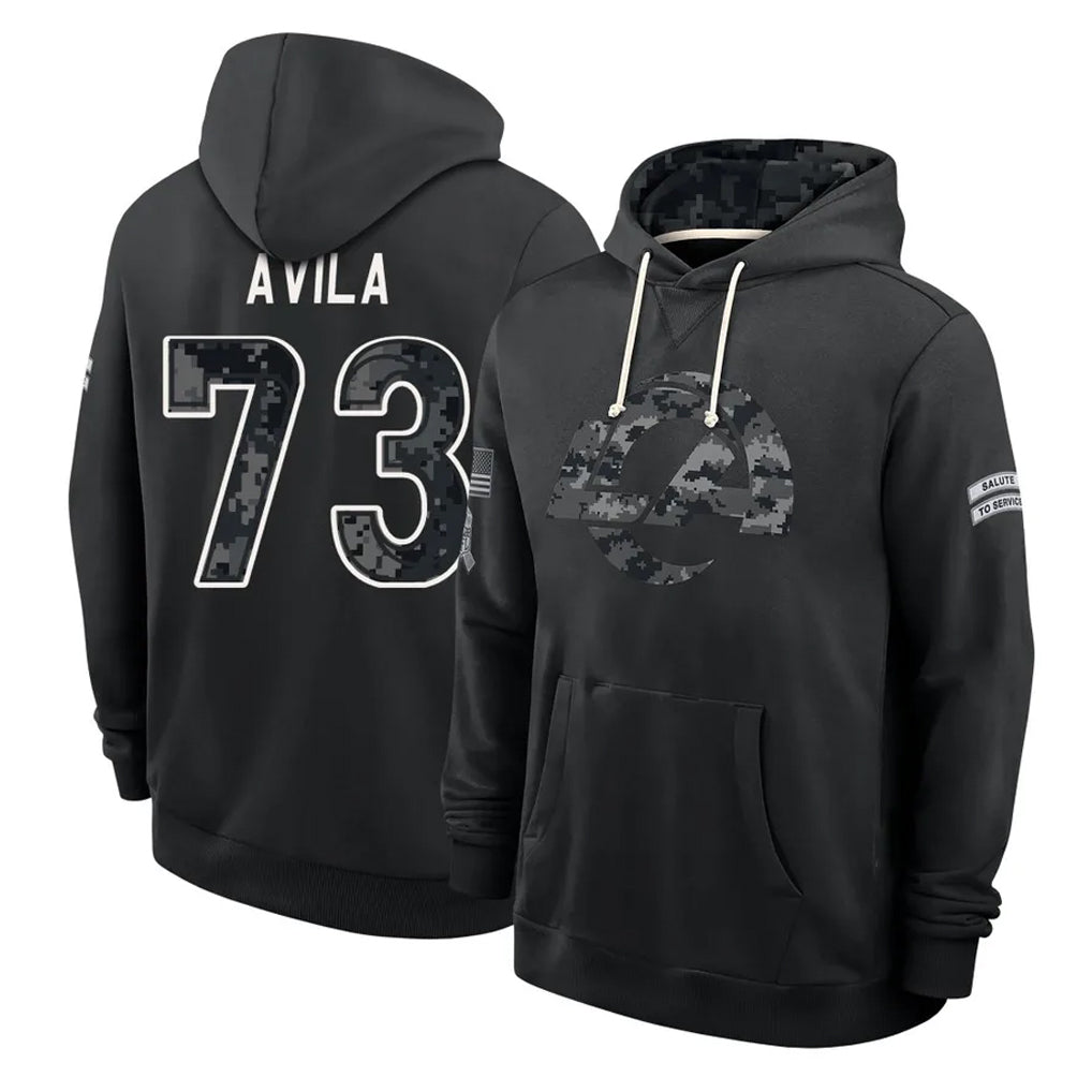 LA.Rams #73 Steve Avila Player 2026 Black Logo Pullover Hoodies Limited Game Mdoa Stitched Jerseys
