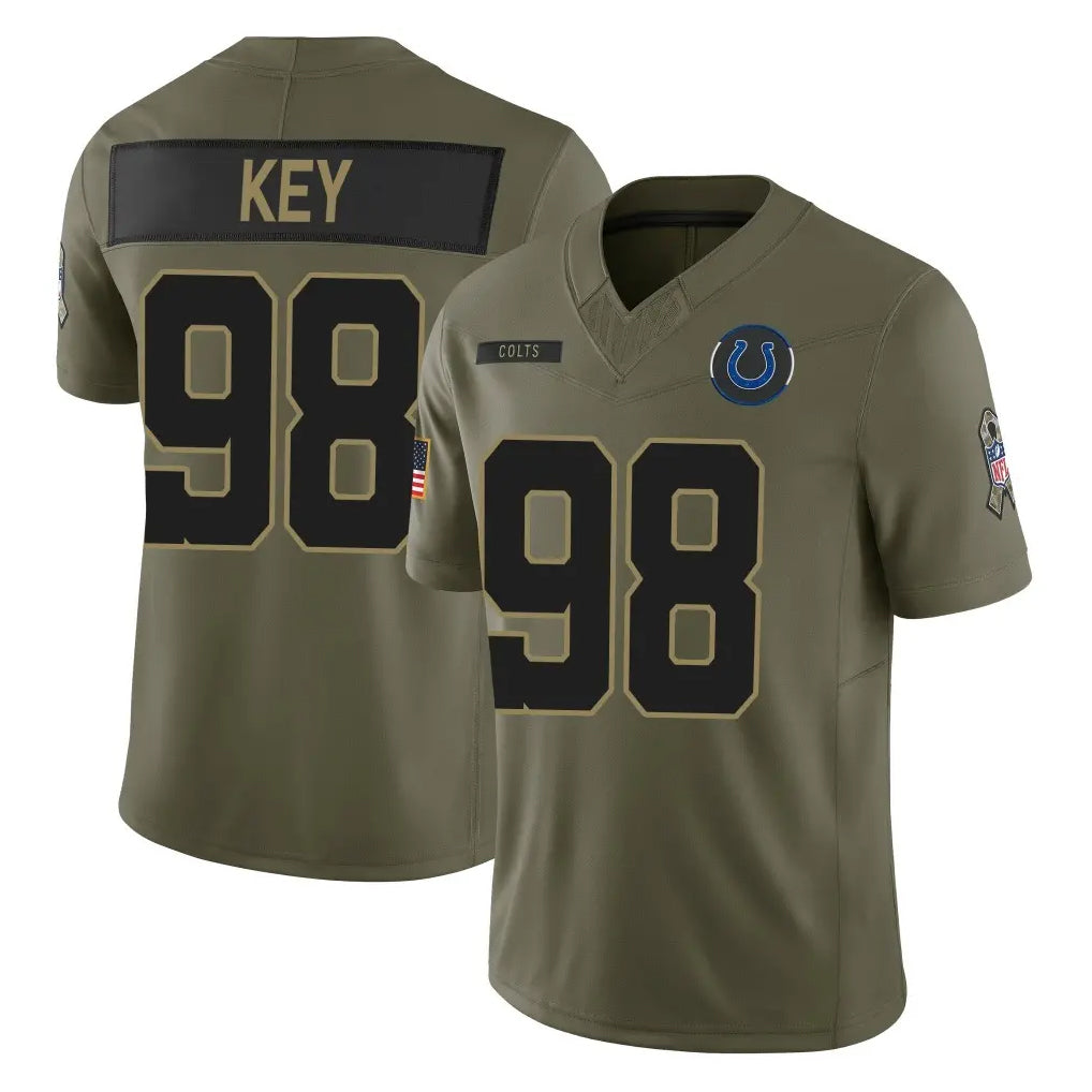 IN.Colts #98 Arden Key Player Olive 2025 Salute To Service Limited Game Mdoa Stitched Jerseys