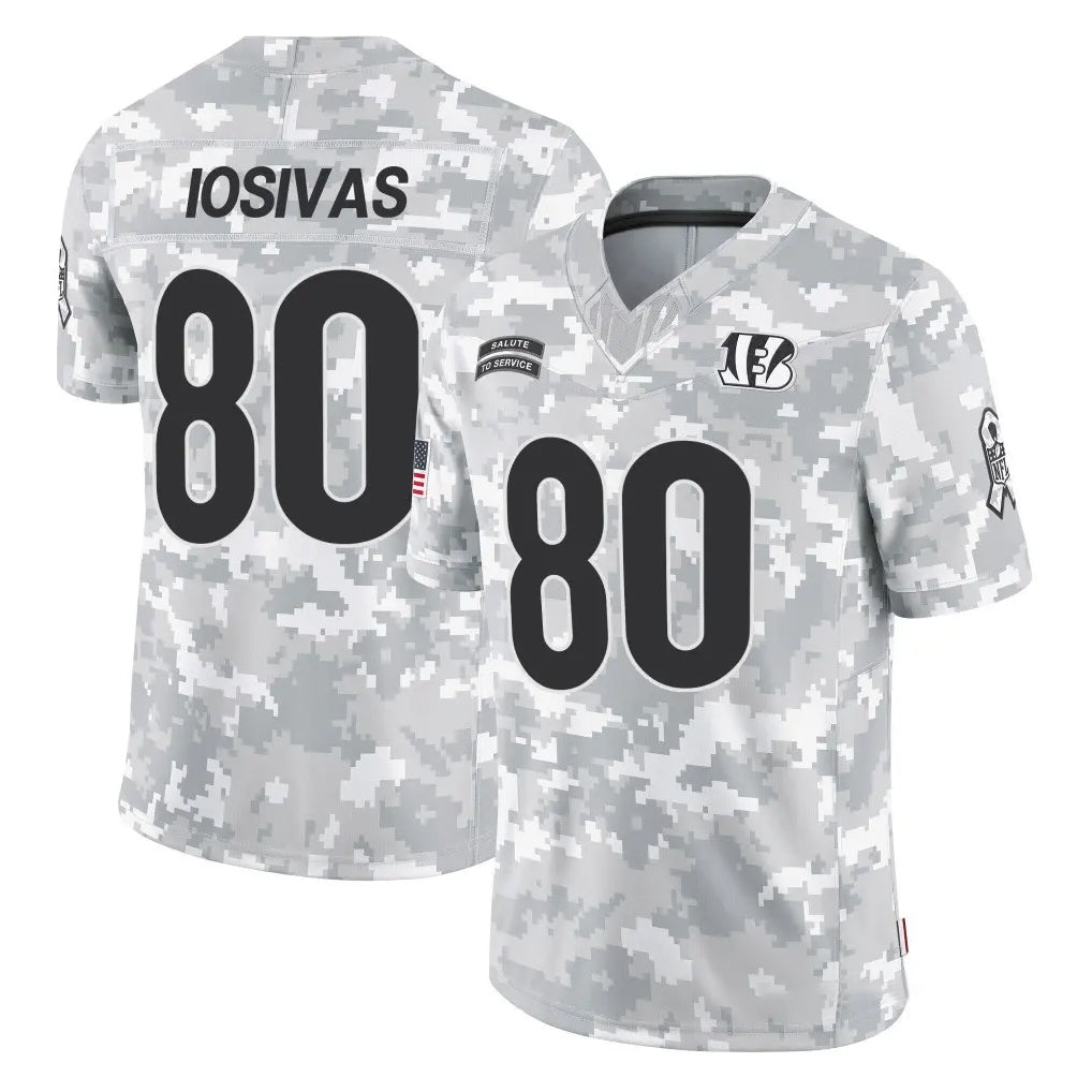 C.Bengals #80 Andrei Iosivas Player Arctic Camo Salute to Service Limited Mdoa Stitched Jerseys