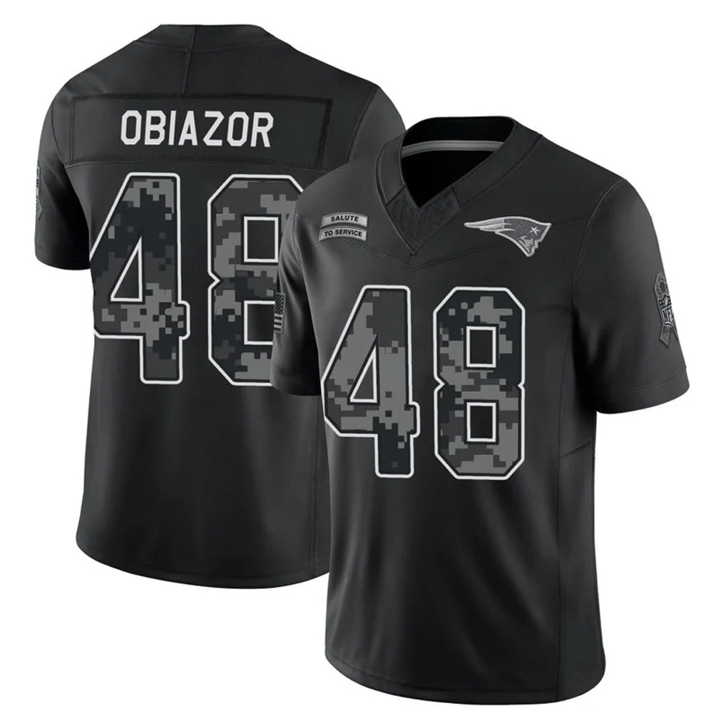 NE.Patriots #48 Namdi Obiazor Player Black Limited 2026 Salute to Service Home Game Mdoa Stitched Jerseys