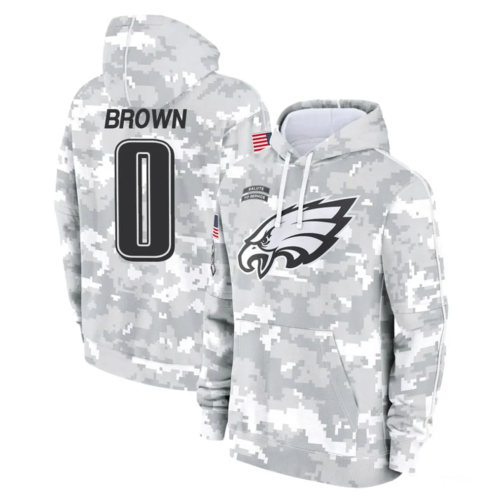 P.Eagles #0 Hollywood Brown Player Arctic Camo Salute to Service Pullover Hoodies Limited Game Mdoa Stitched Jerseys