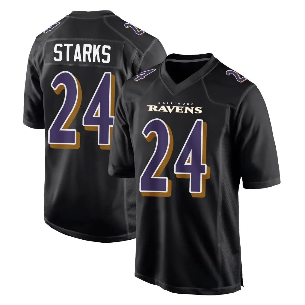 B.Ravens #24 Malaki Starks Player Black Carbon Fashion Home Game Mdoa Stitched Jerseys