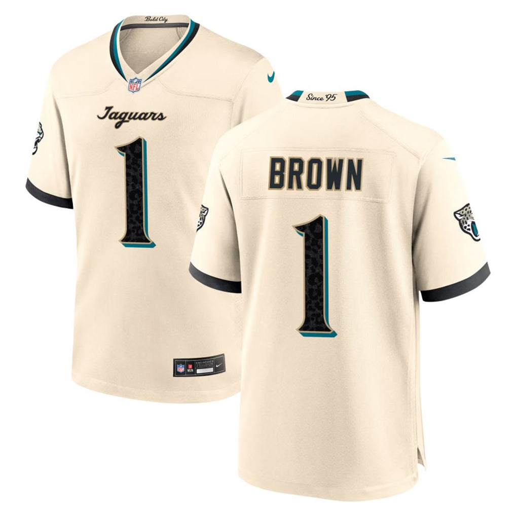 J.Jaguars #1 Montaric Brown Player Natural 2026 Rivalries Collection Game Mdoa Stitched Jerseys
