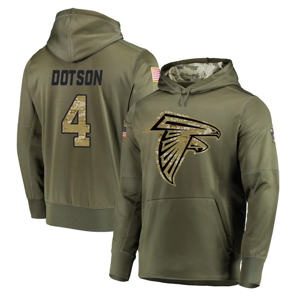 A.Falcons #4 Jahan Dotson Player Olive Salute to Service Hoodies Mdoa Stitched Jerseys