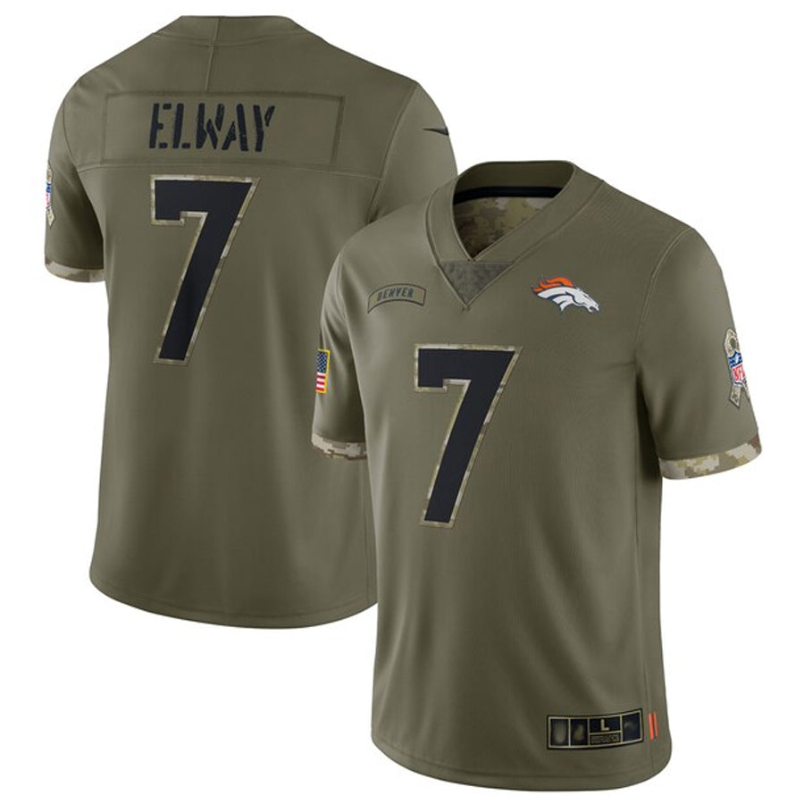 D.Broncos #7 John Elway Player Limited Salute To Service Olive Mdoa Stitched Jerseys