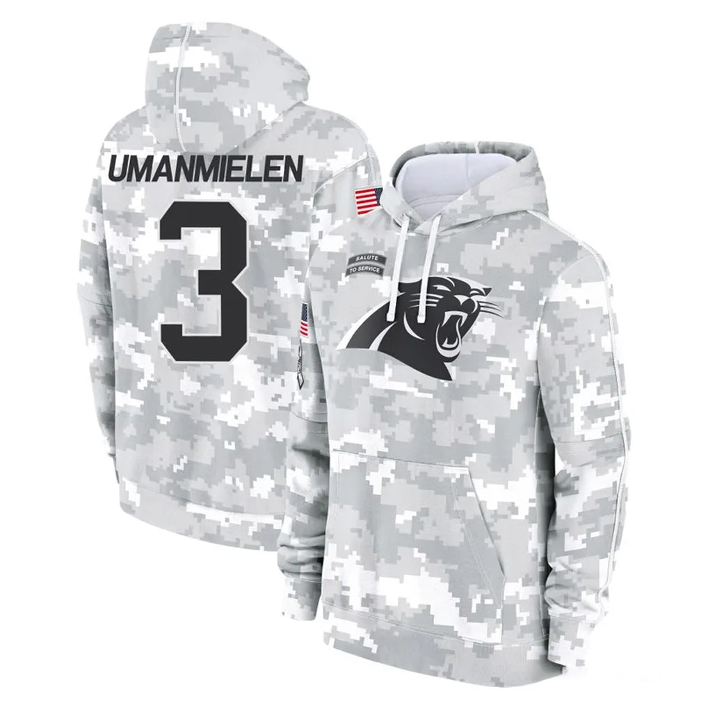 C.Panthers #3 Princely Umanmielen Player Arctic Camo Salute to Service Pullover Hoodies Limited Game Mdoa Stitched Jerseys