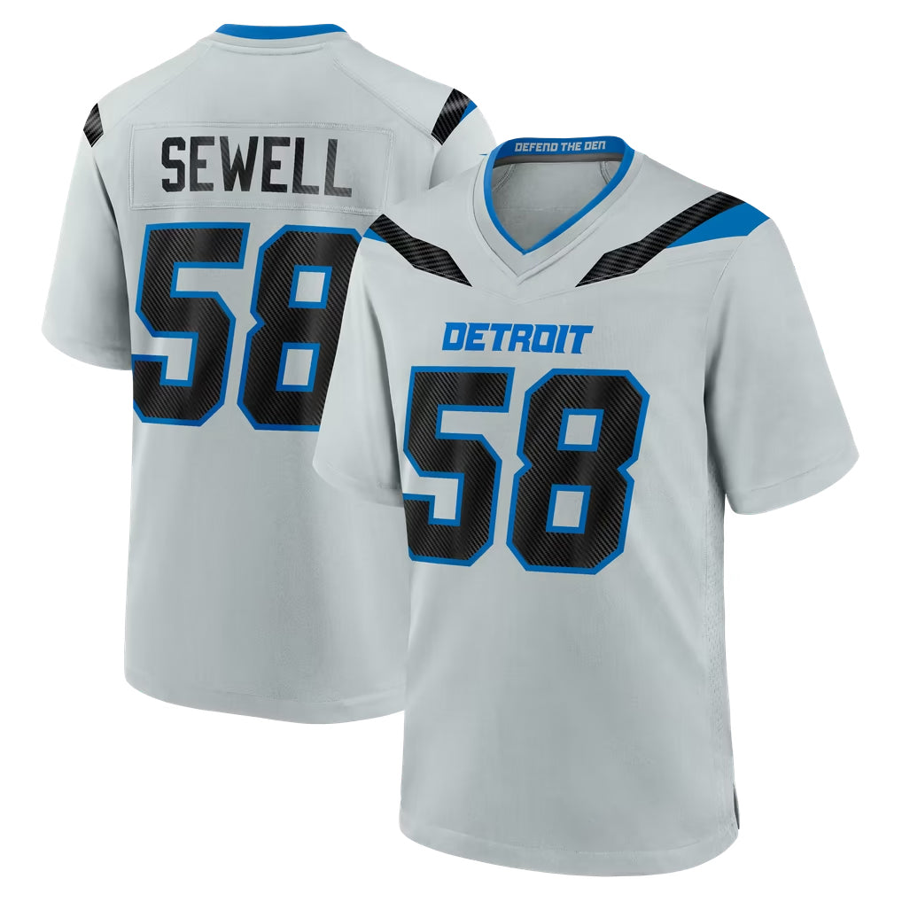 D.Lions #58 Penei Sewell Player Silver 2026 Rivalries Collection Home Game Mdoa Stitched Jerseys
