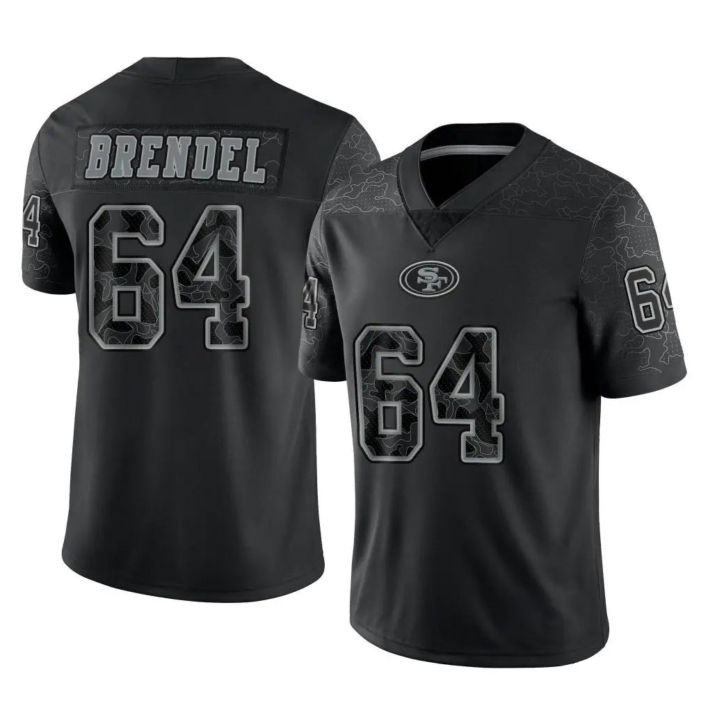 SF.49ers #64 Jake Brendel Player Black Limited Reflective Home Game Mdoa Stitched Jerseys