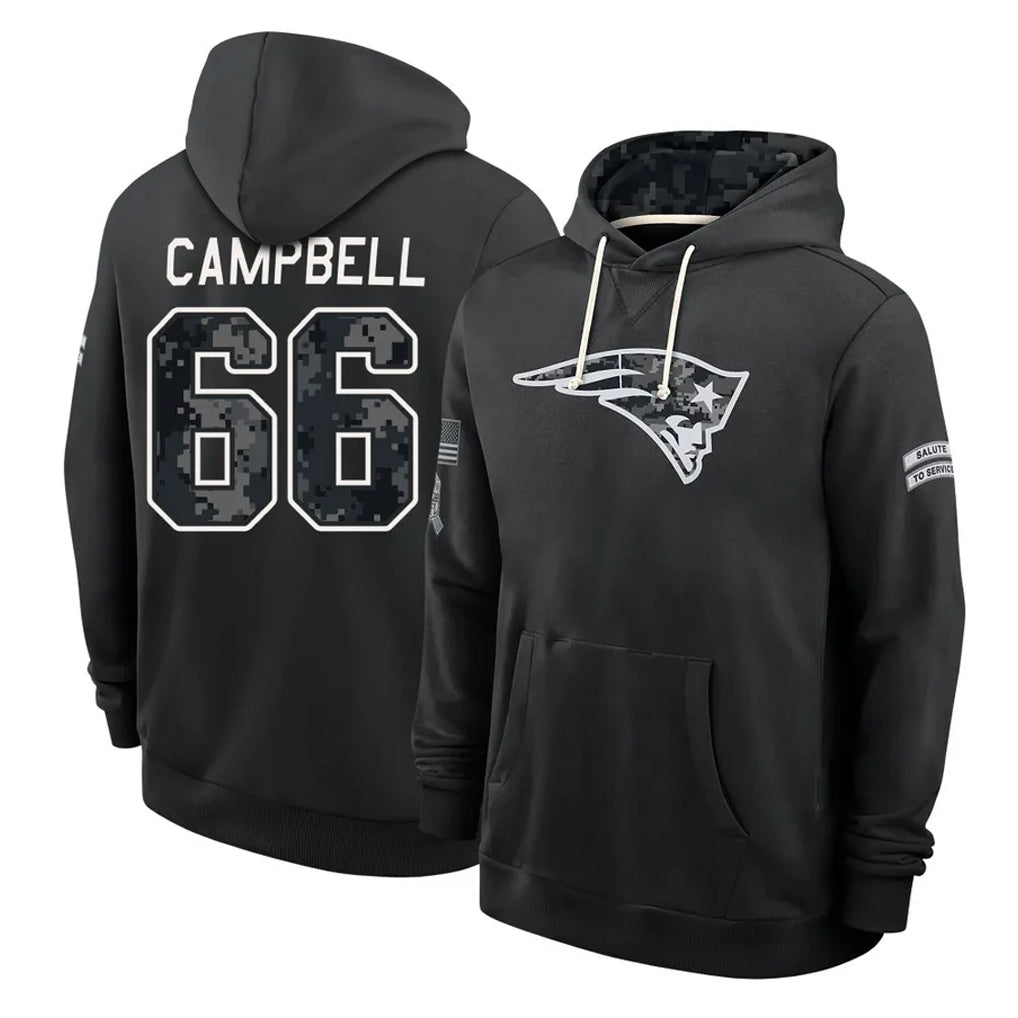 NE.Patriots #66 Will Campbell Player 2026 Black Logo Pullover Hoodies Limited Game Mdoa Stitched Jerseys