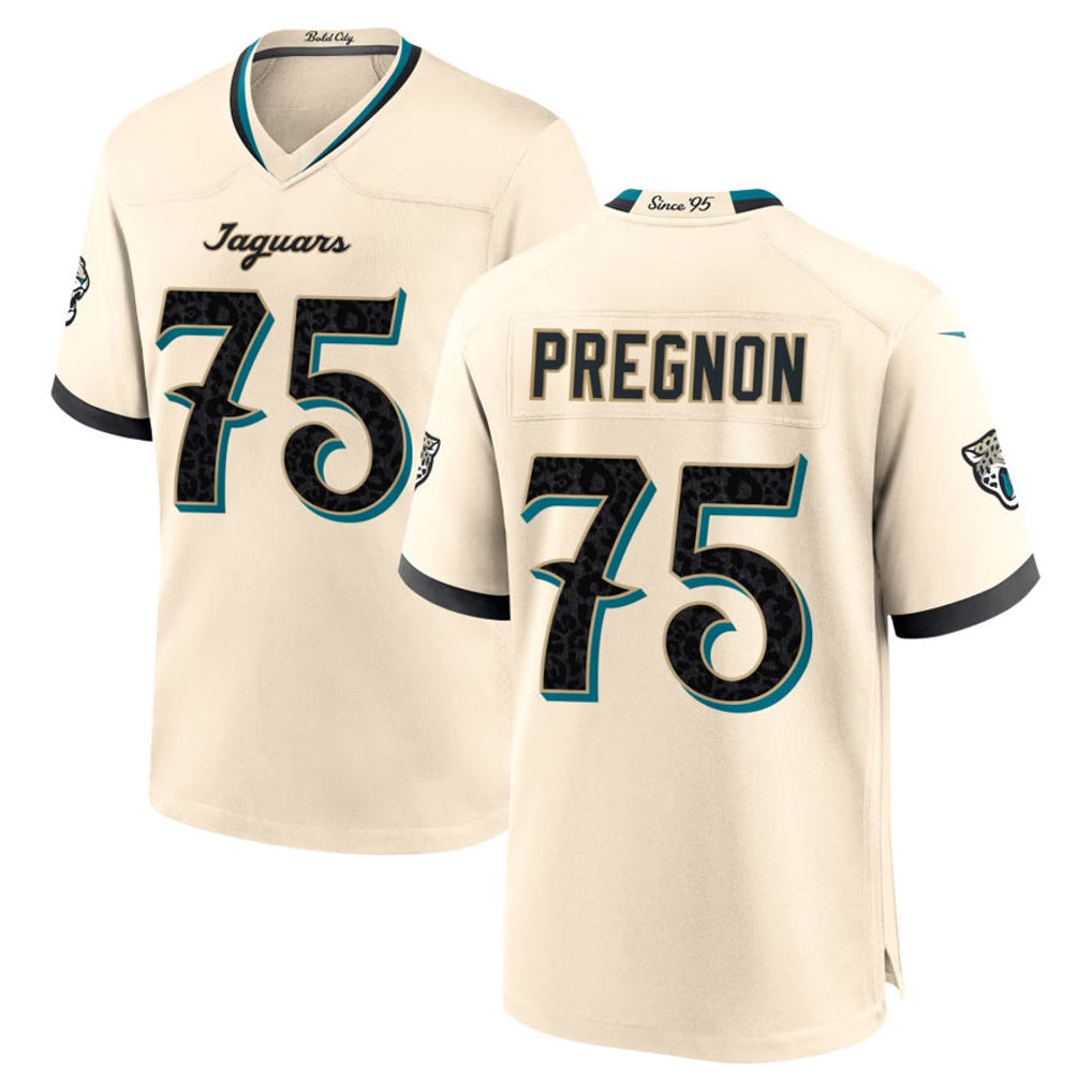 J.Jaguars #75 Emmanuel Pregnon Player Natural 2026 Rivalries Collection Game Mdoa Stitched Jerseys