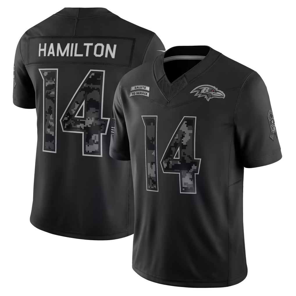 Mdoa B.Ravens #14 Kyle Hamilton Player Black Limited 2026 Salute to Service Home Game Stitched Jerseys