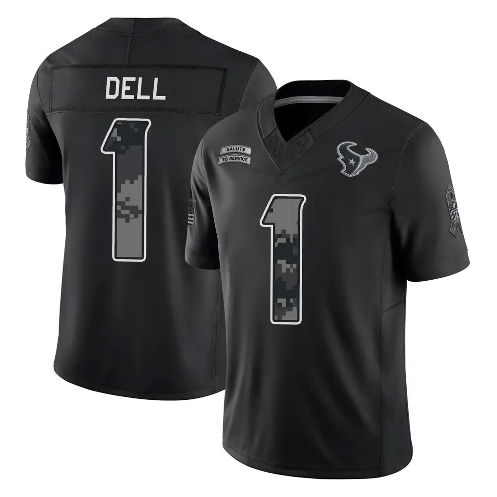 H.Texans #1 Tank Dell Player Black Limited 2026 Salute to Service Home Game Mdoa Stitched Jerseys