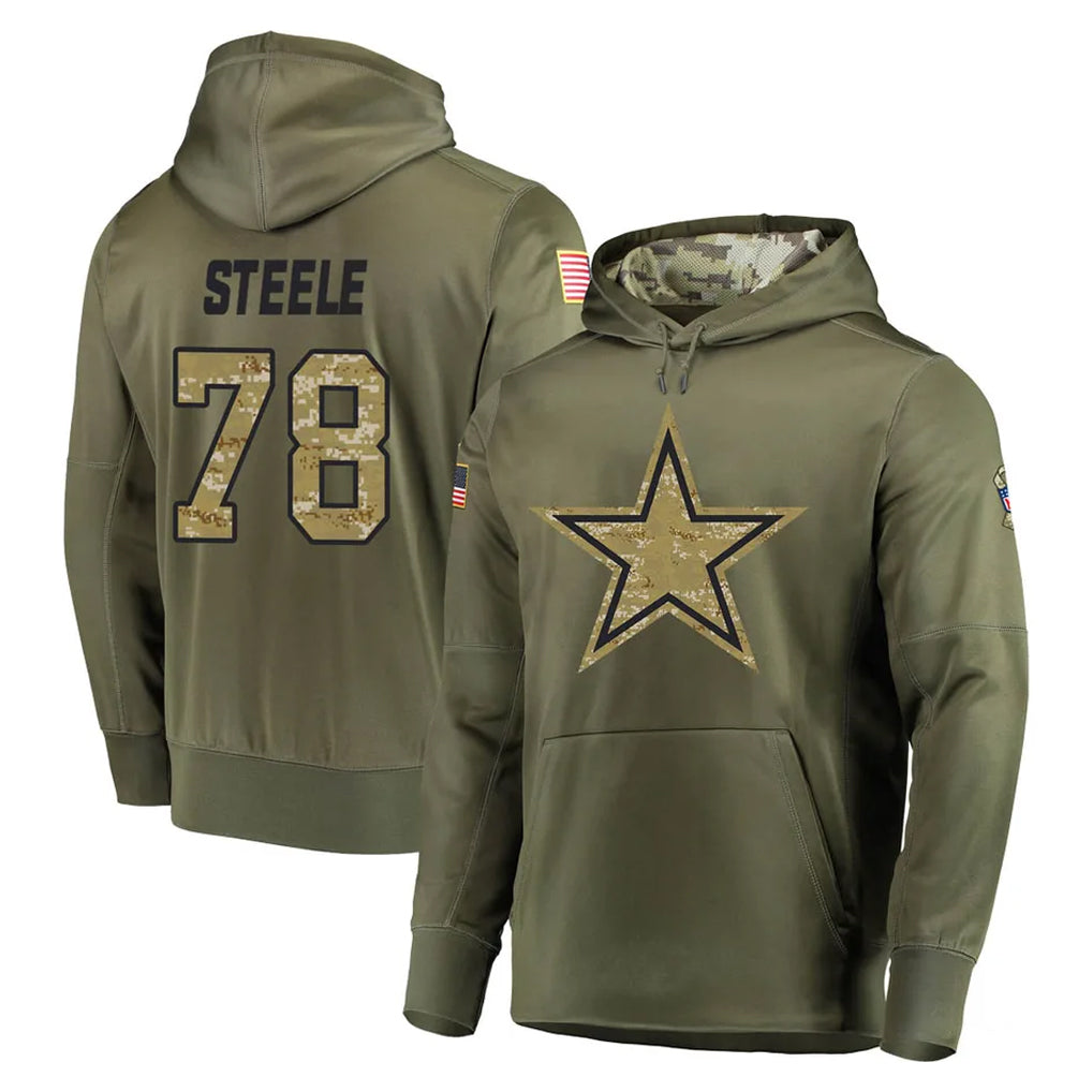 D.Cowboys #78 Terence Steele Player Olive Salute to Service Pullover Hoodies Home Game Mdoa Stitched Jerseys