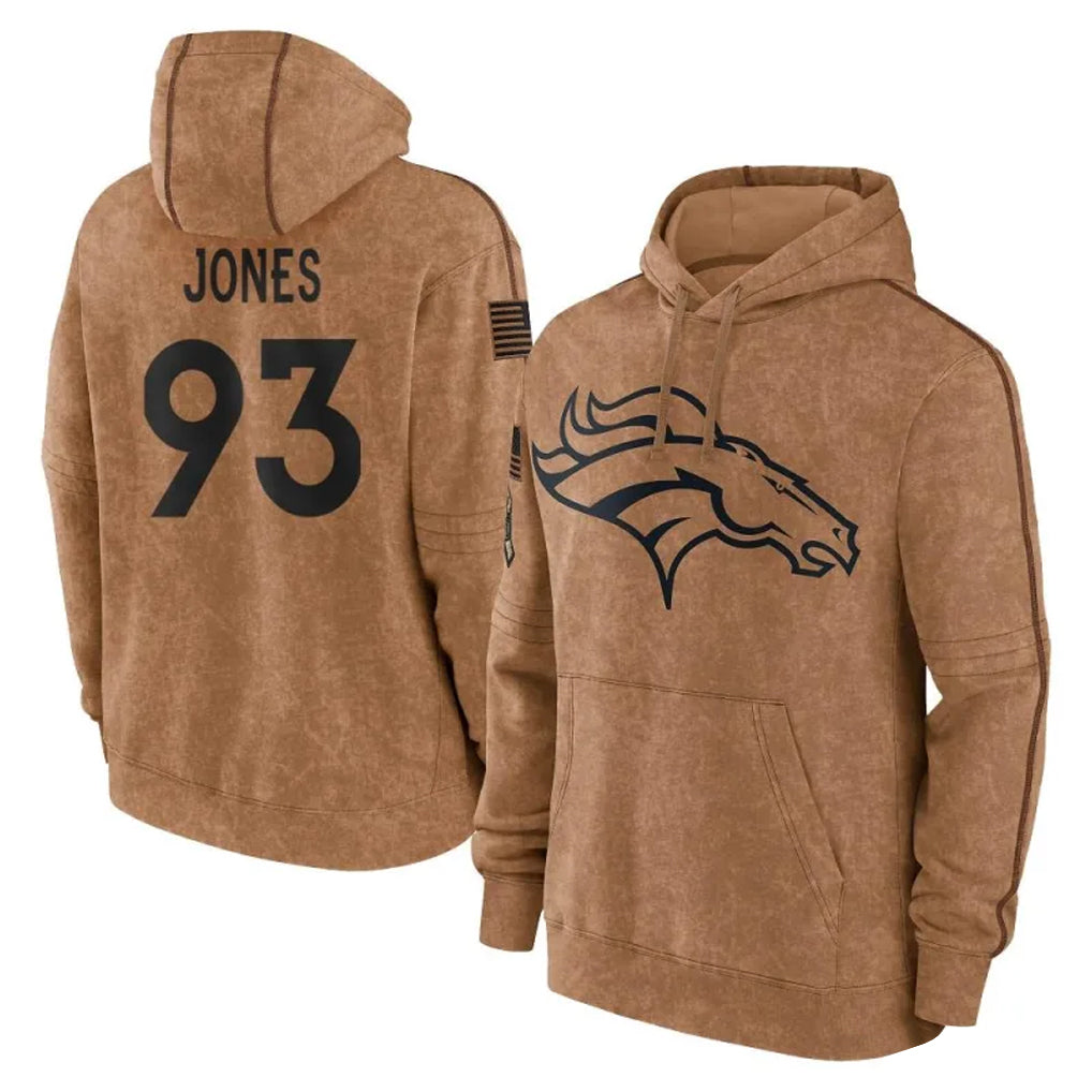 D.Broncos #93 D.J. Jones Player Brown Salute to Service Hoodies Limited Game Mdoa Stitched Jerseys