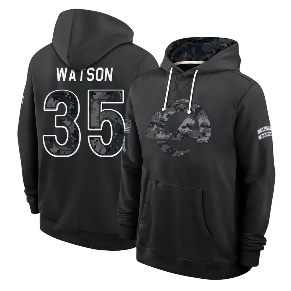 LA.Rams #35 Jaylen Watson Player 2026 Black Logo Pullover Hoodies Limited Game Mdoa Stitched Jerseys