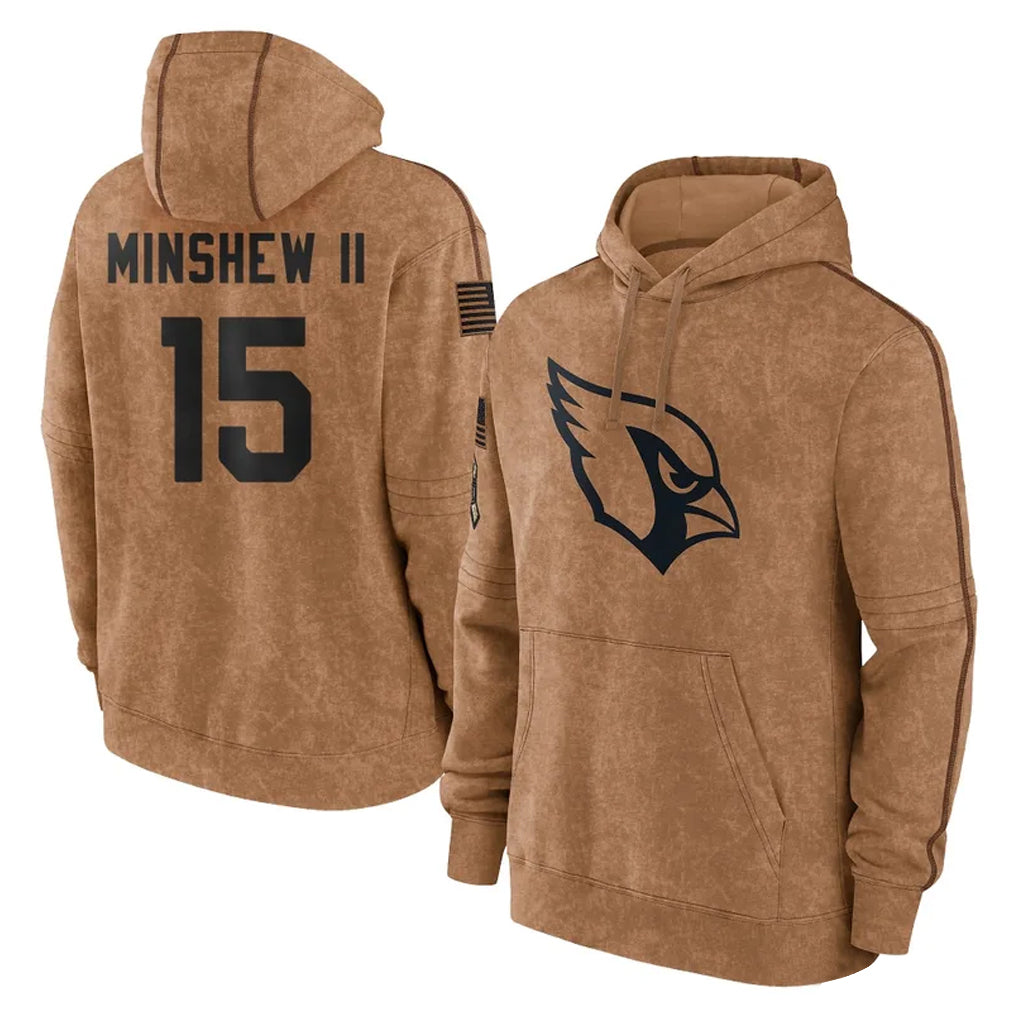 A.Cardinals #15 Gardner Minshew II Player Brown Limited Salute to Service Pullover Hoodies Game Mdoa Stitched Jerseys
