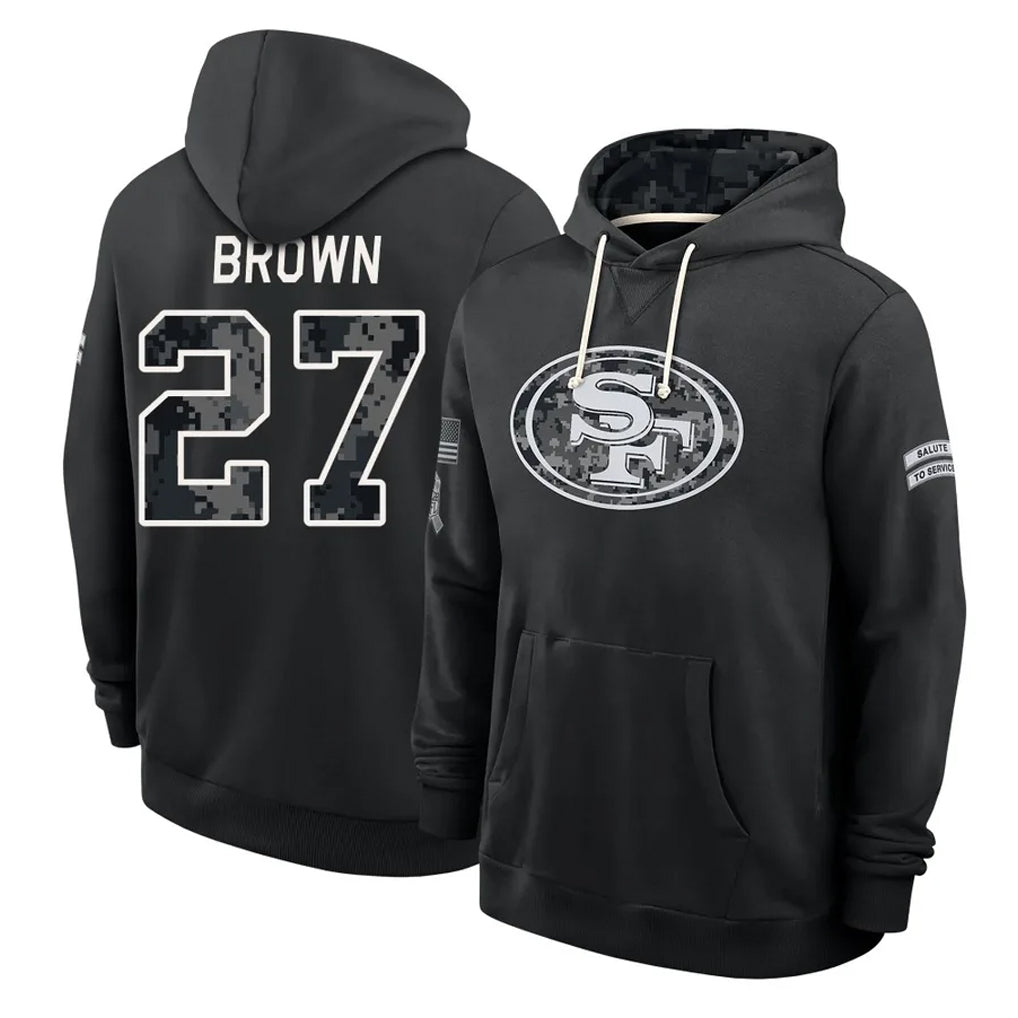 SF.49ers #27 Ji'Ayir Brown Player 2026 Black Logo Pullover Hoodies Limited Game Mdoa Stitched Jerseys