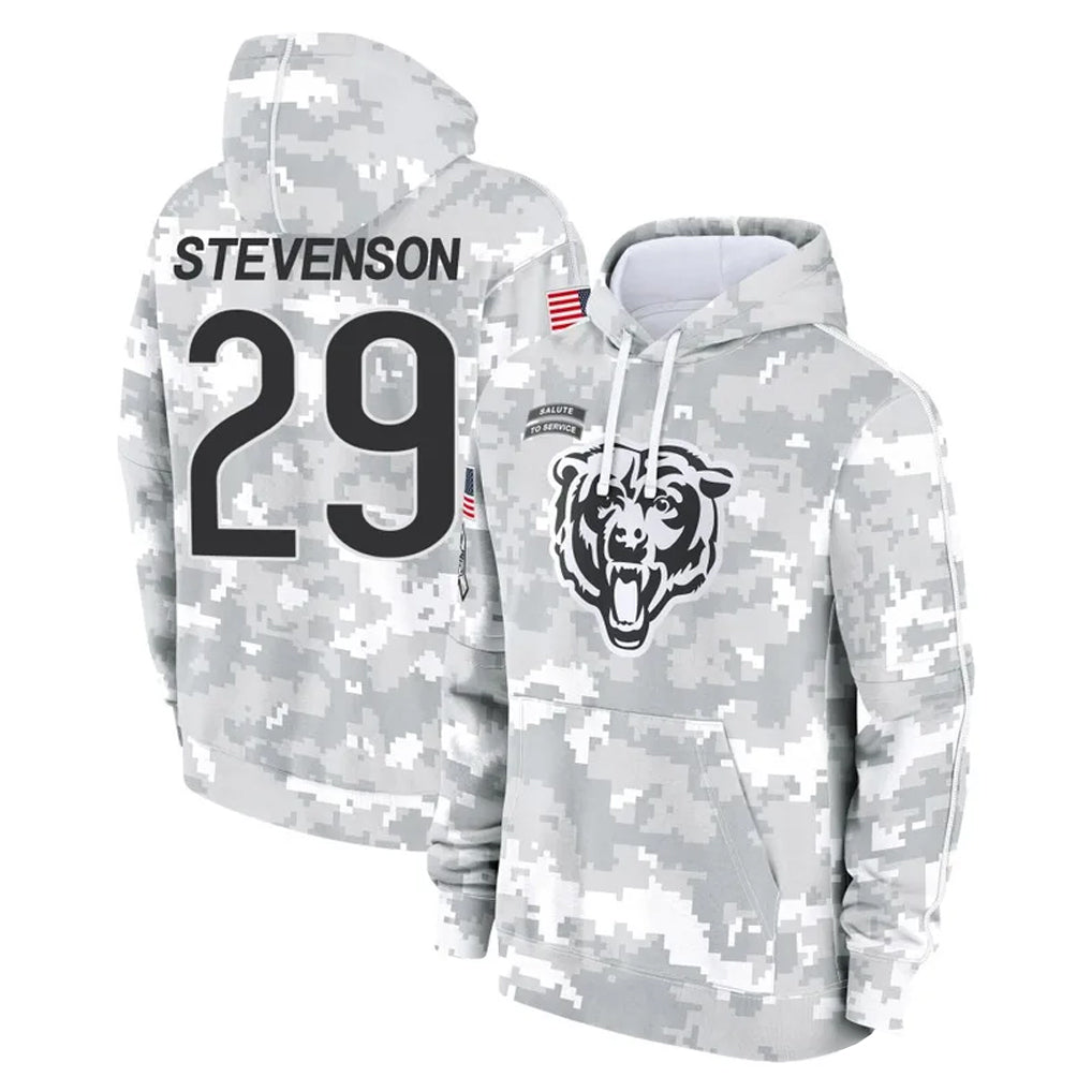 C.Bears #29 Tyrique Stevenson Player Arctic Camo Salute to Service Pullover Hoodies Limited Mdoa Stitched Jerseys