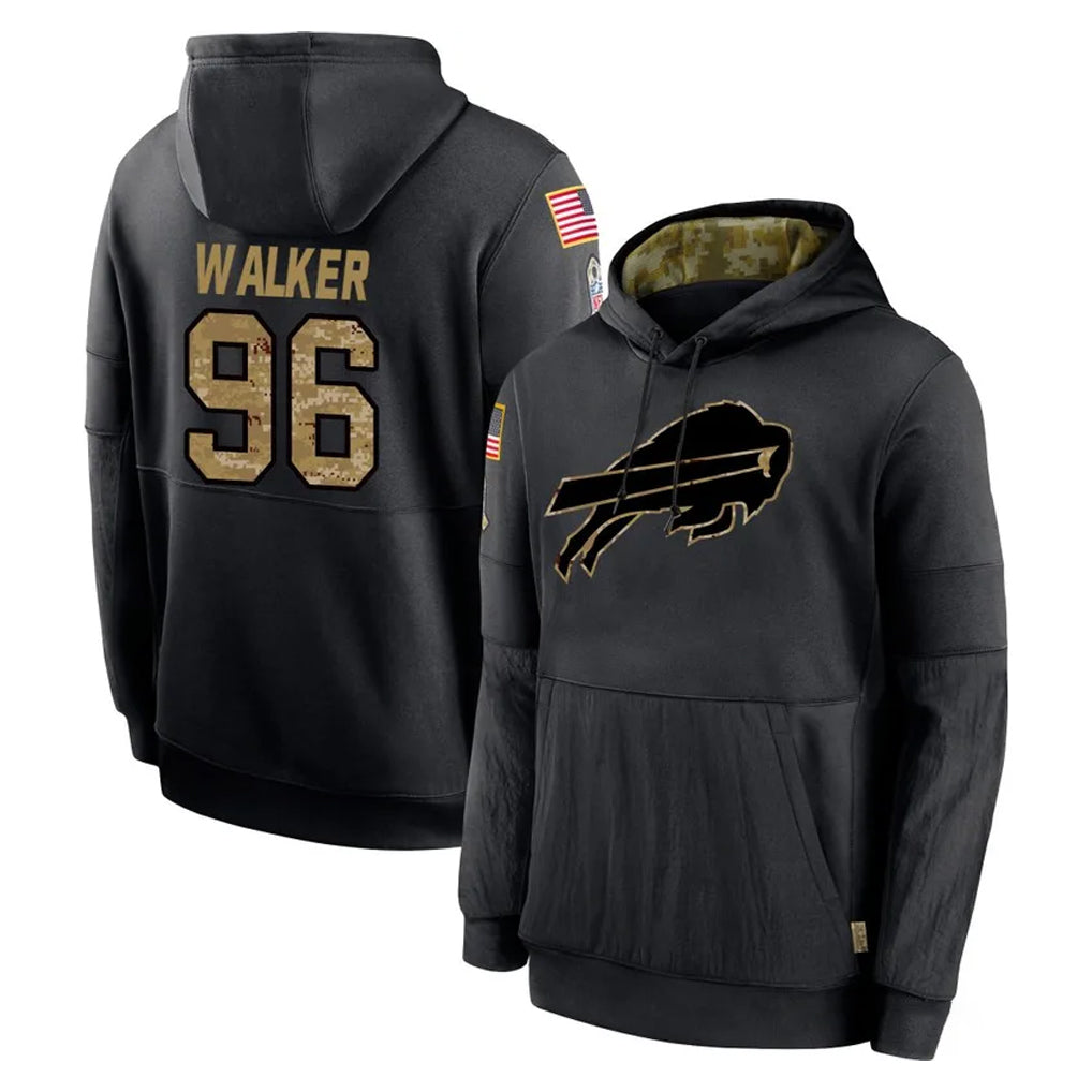 B.Bills #96 Deone Walker Player Black Salute to Service Hoodies Mdoa Stitched Jersey