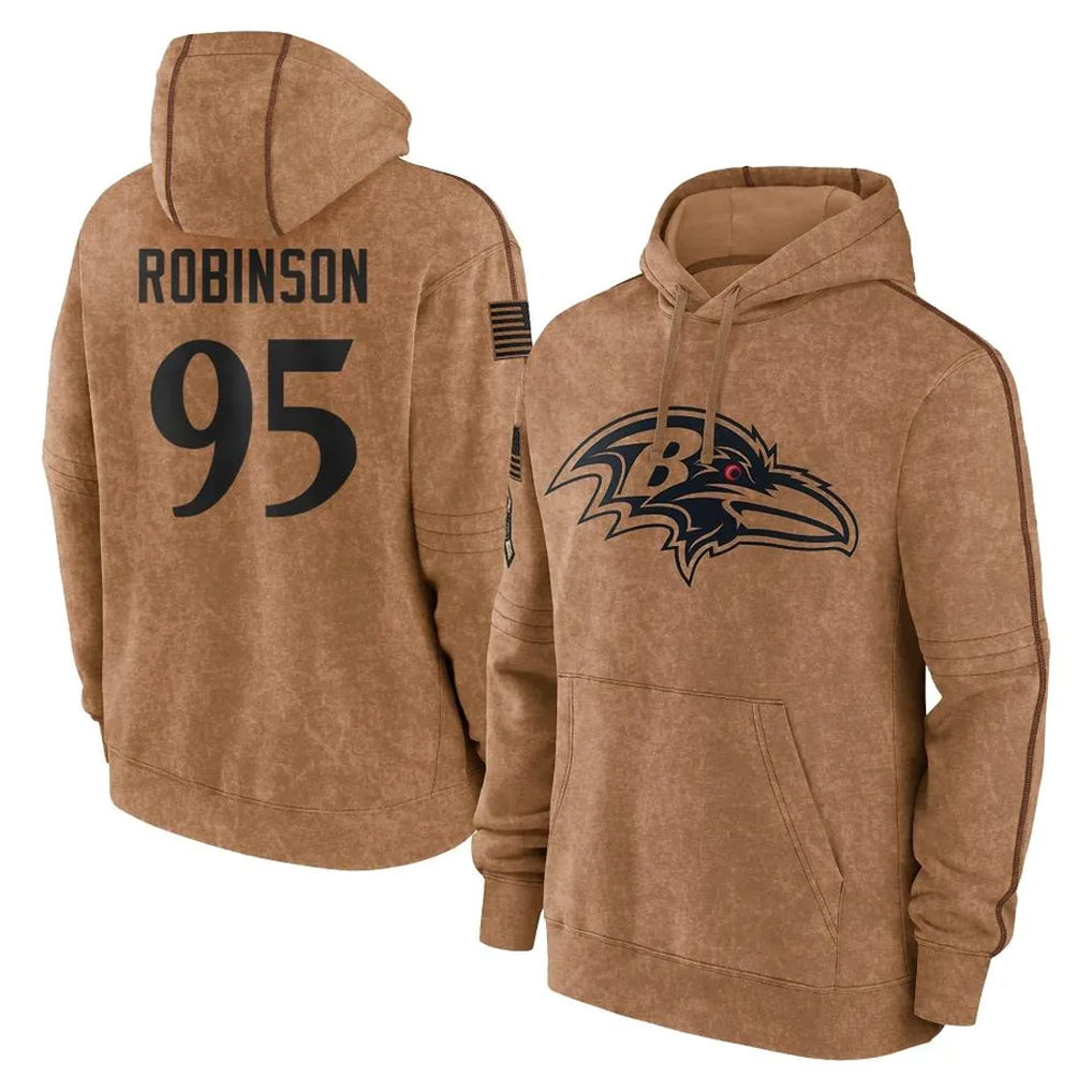 B.Ravens #95 Tavius Robinson Player Brown Salute to Service Pullover Hoodie Mdoa Stitched Jerseys