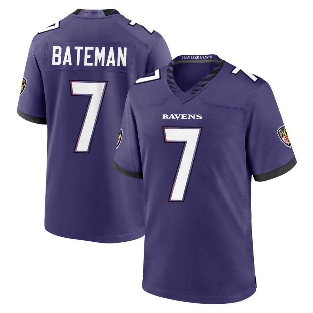 B.Ravens #7 Rashod Bateman Player Purple Limited Home Game Mdoa Stitched Jerseys