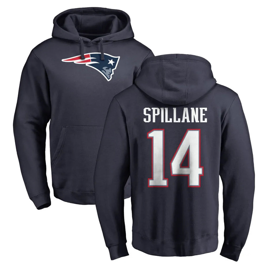 NE.Patriots #14 Robert Spillane Player Navy LOGO Pullover Hoodies Home Game Mdoa Stitched Jerseys