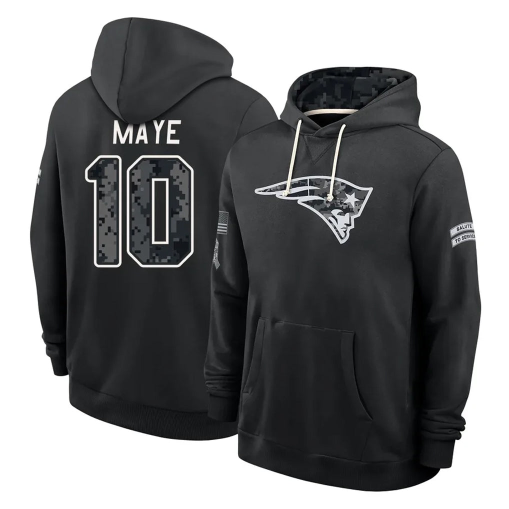 NE.Patriots #10 Drake Maye Player 2026 Black Logo Pullover Hoodies Limited Game Mdoa Stitched Jerseys