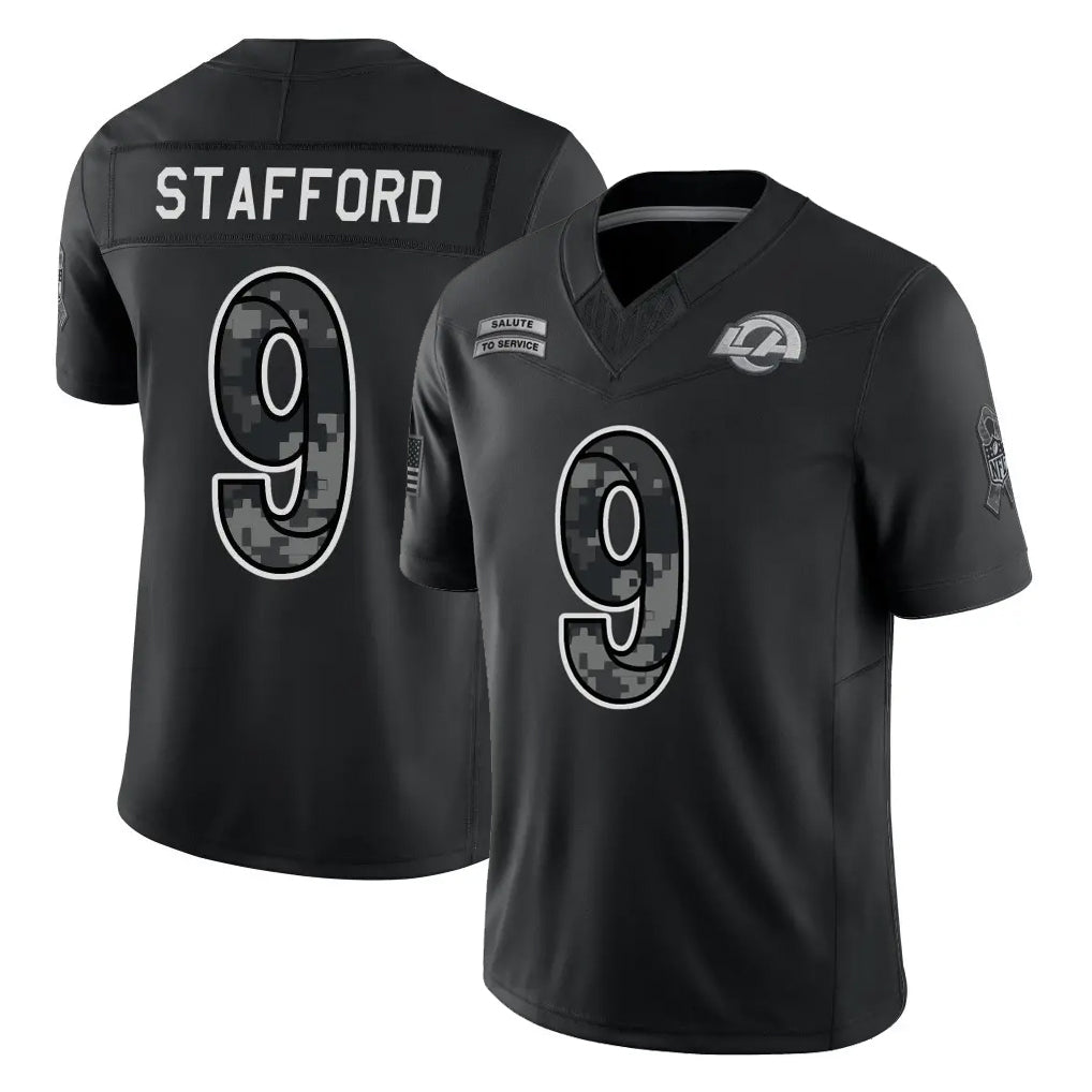 LA.Rams #9 Matthew Stafford Player Black Limited 2026 Salute to Service Home Game Mdoa Stitched Jerseys