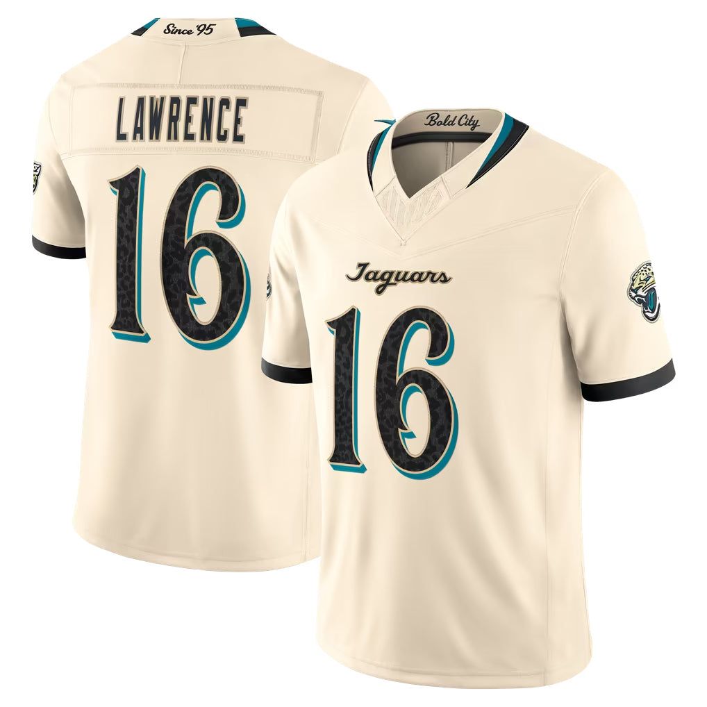 J.Jaguars #16 Trevor Lawrence Player Natural Limited 2026 Rivalries Collection Game Mdoa Stitched Jerseys