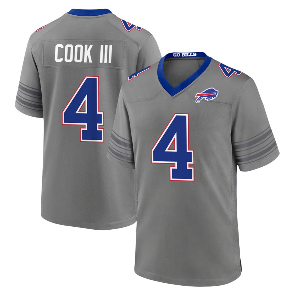 B.Bills #4 James Cook III Player Gray Nickel City Home Game Mdoa Stitched Jerseys