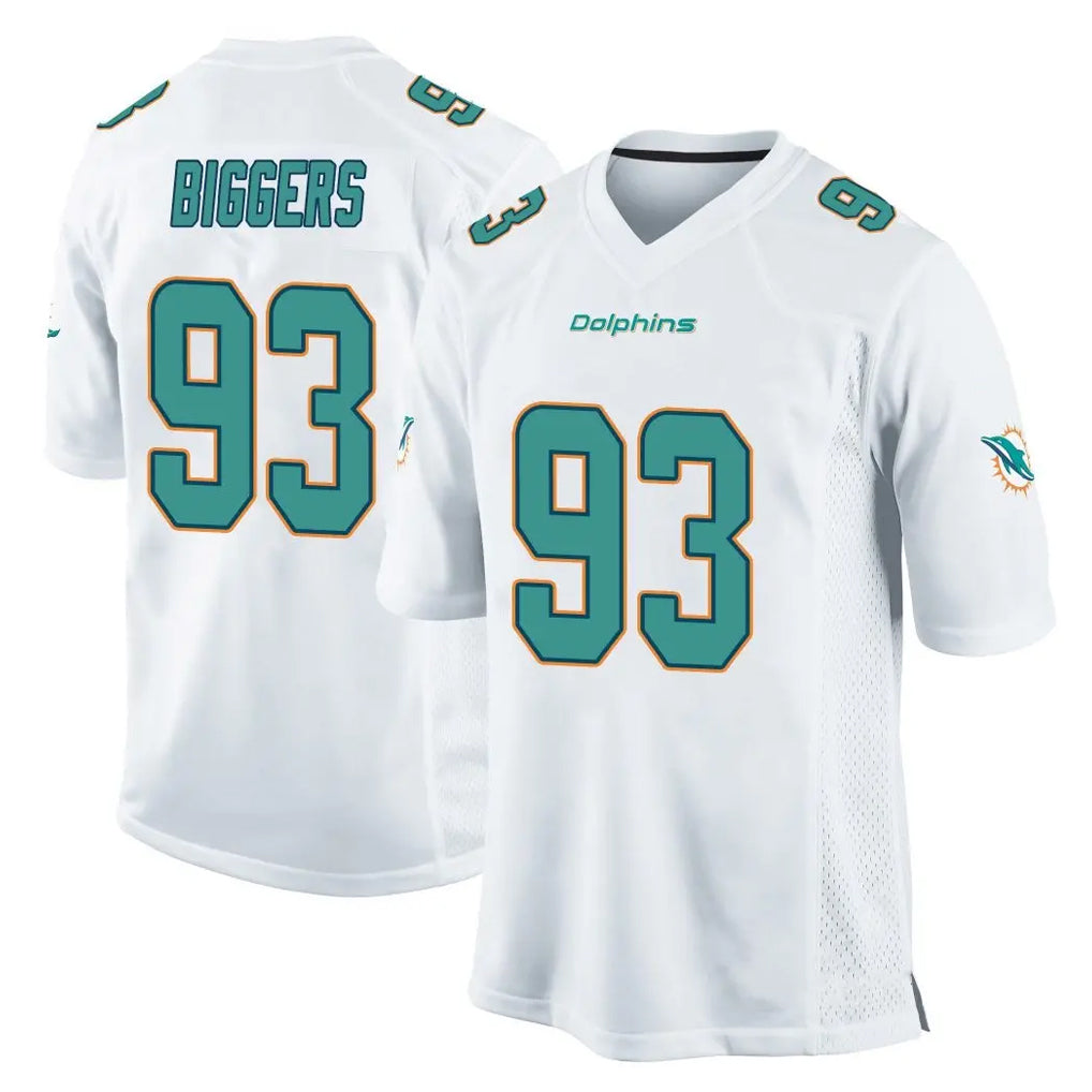 M.Dolphins #93 Zeek Biggers Player White Home Game Mdoa Stitched Jerseys