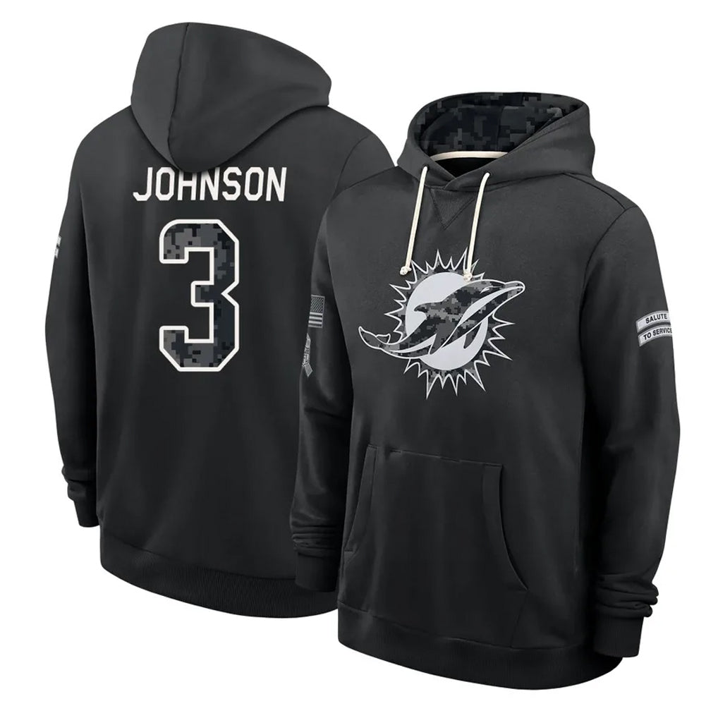 M.Dolphins #3 Chris Johnson Player 2026 Black Logo Pullover Hoodies Limited Game Mdoa Stitched Jerseys