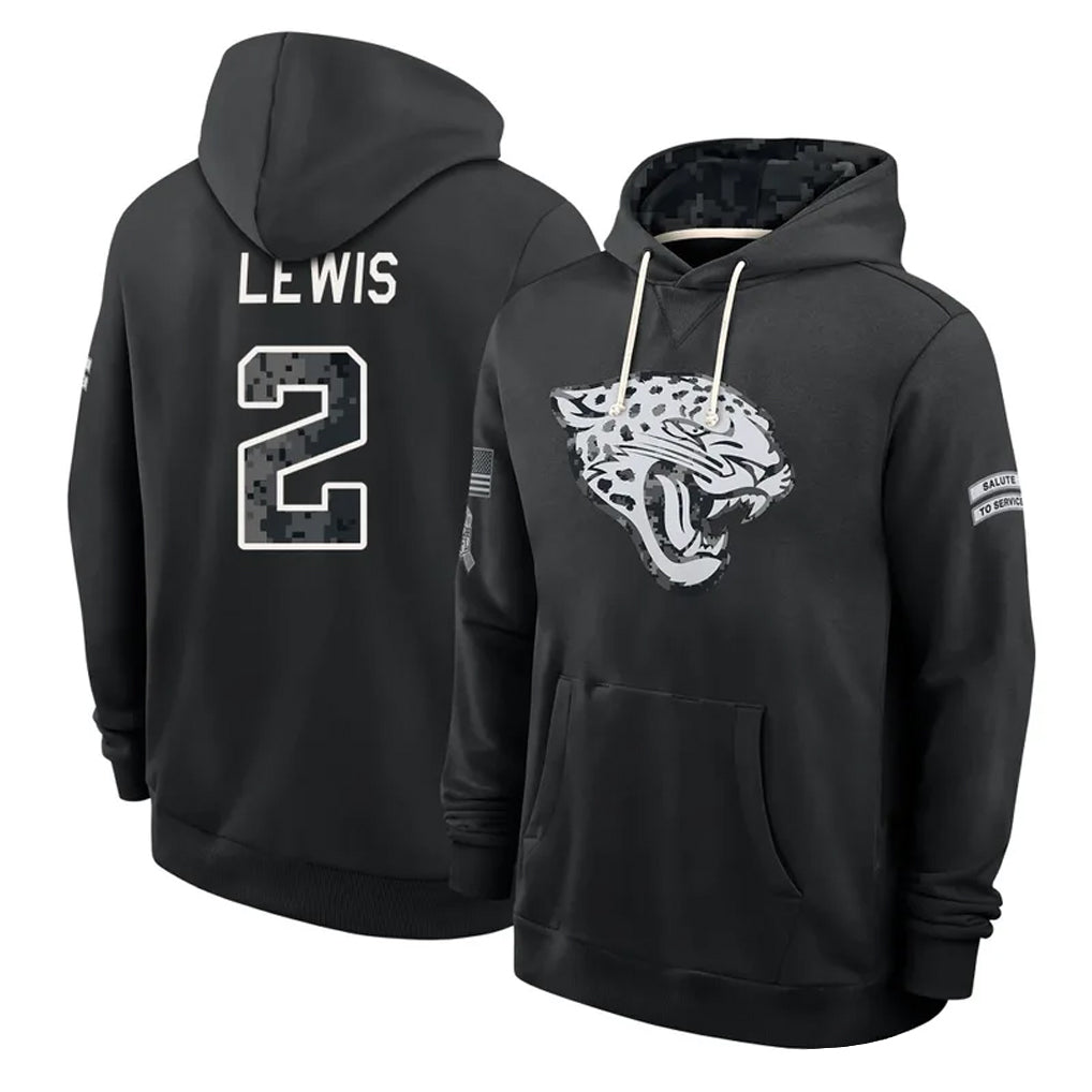 J.Jaguars #2 Jourdan Lewis Player 2026 Black Logo Pullover Hoodies Limited Game Mdoa Stitched Jerseys