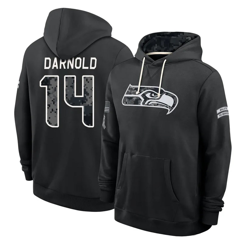 S.Seahawks #14 Sam Darnold Player 2026 Black Logo Pullover Hoodies Limited Game Mdoa Stitched Jerseys