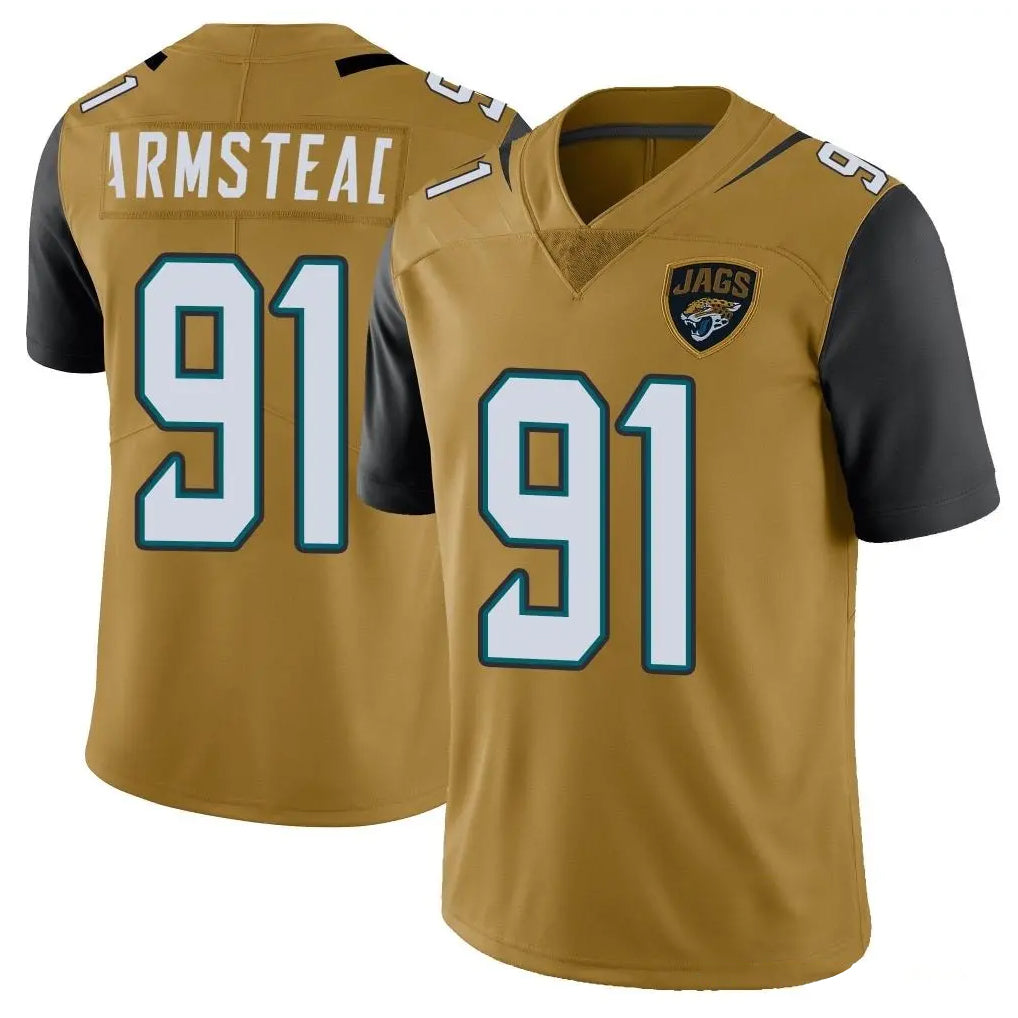 J.Jaguars #91 Arik Armstead Player Gold Vapor Limited Home Game Mdoa Stitched Jerseys
