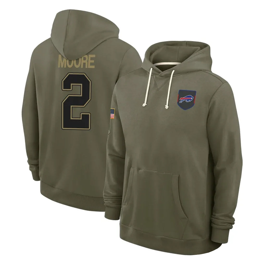 B.Bills #2 DJ Moore Player Olive 2025 Salute to Service Hoodies Mdoa Stitched Jerseys