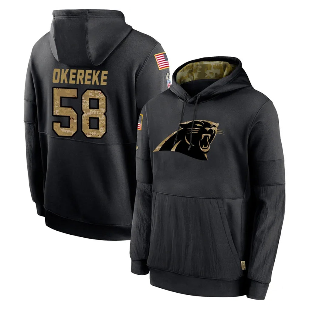 C.Panthers #58 Bobby Okereke Player Black Salute to Service Pullover Hoodies Limited Game Mdoa Stitched Jerseys