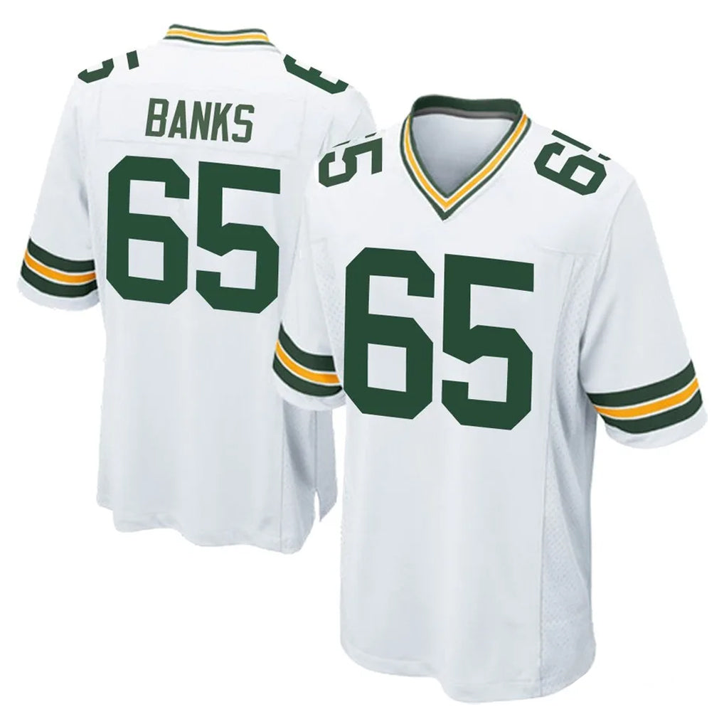 GB.Packers #65 Aaron Banks Player White Home Game Mdoa Stitched Jerseys