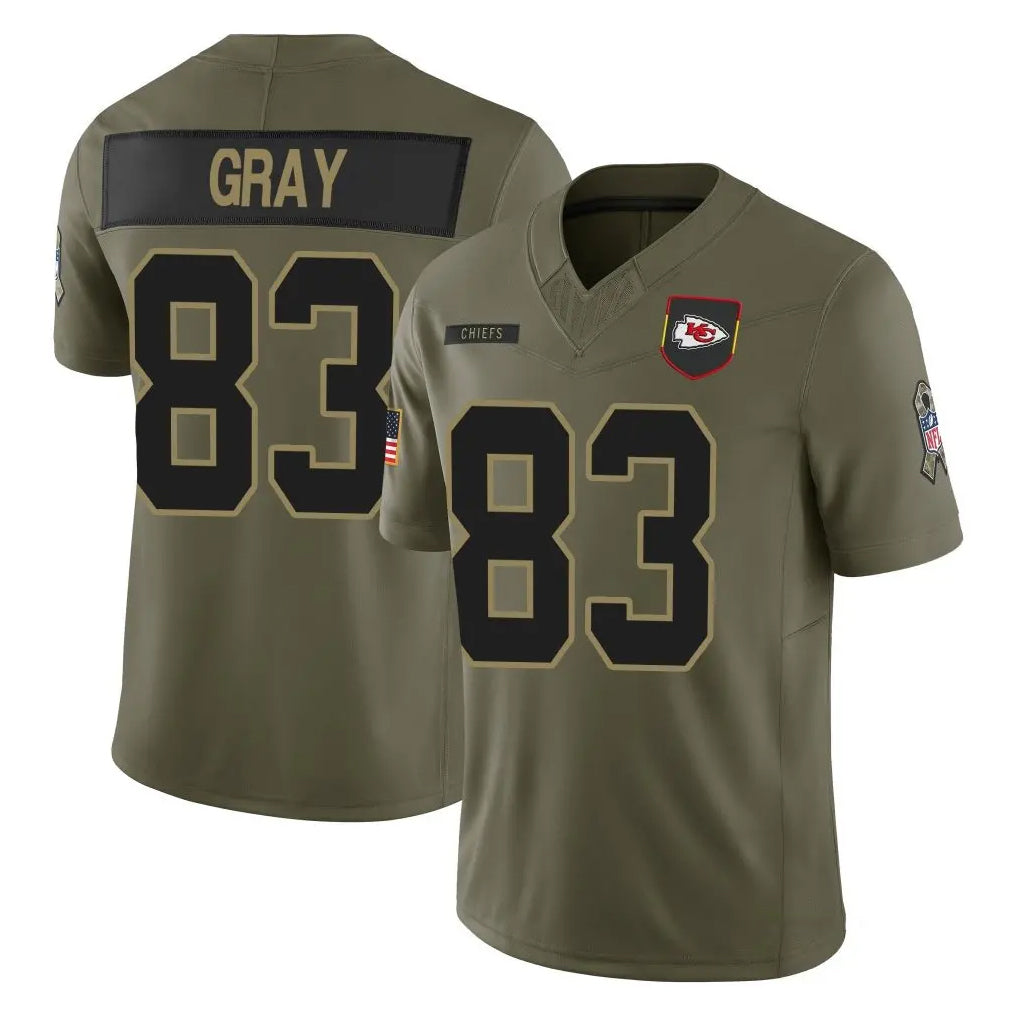 KC.Chiefs #83 Noah Gray Player Olive 2025 Salute To Service Limited Game Stitched Jerseys